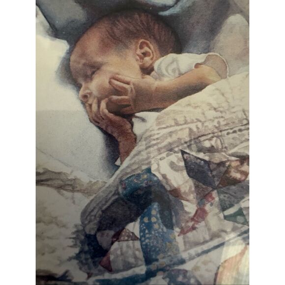 Crib quilt Steven Hanks 90’s art print framed newborn baby serene nursery wall a - Picture 1 of 3
